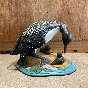 Ceramic Loon Mother & Chicks Sculpture